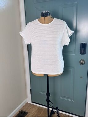 Choove White Textured Blouse Women’s Large Flutter Sleeve Casual Stretch Top